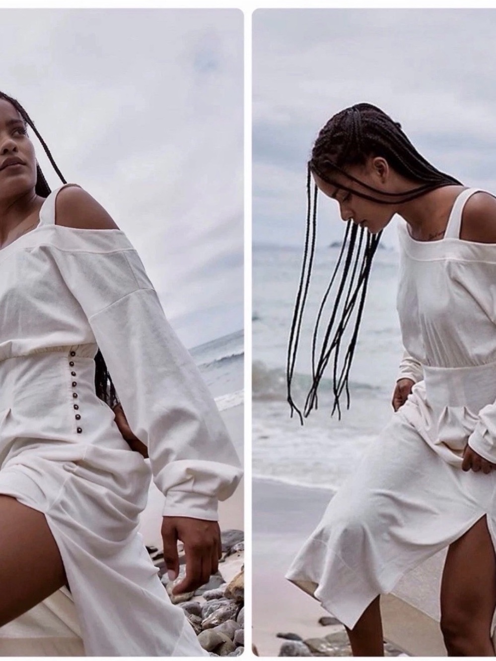 Free People beach Off-Shoulder Cream Maxi Dress with Side Button Detail Xs
